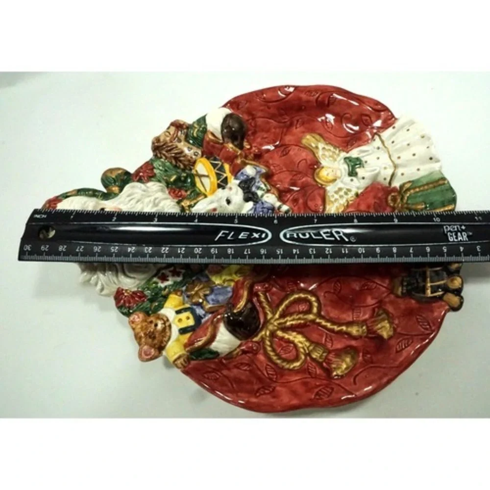Fitz and Floyd Father Christmas Canape Plate Wall Hanging Santa's Bag Angel 1995